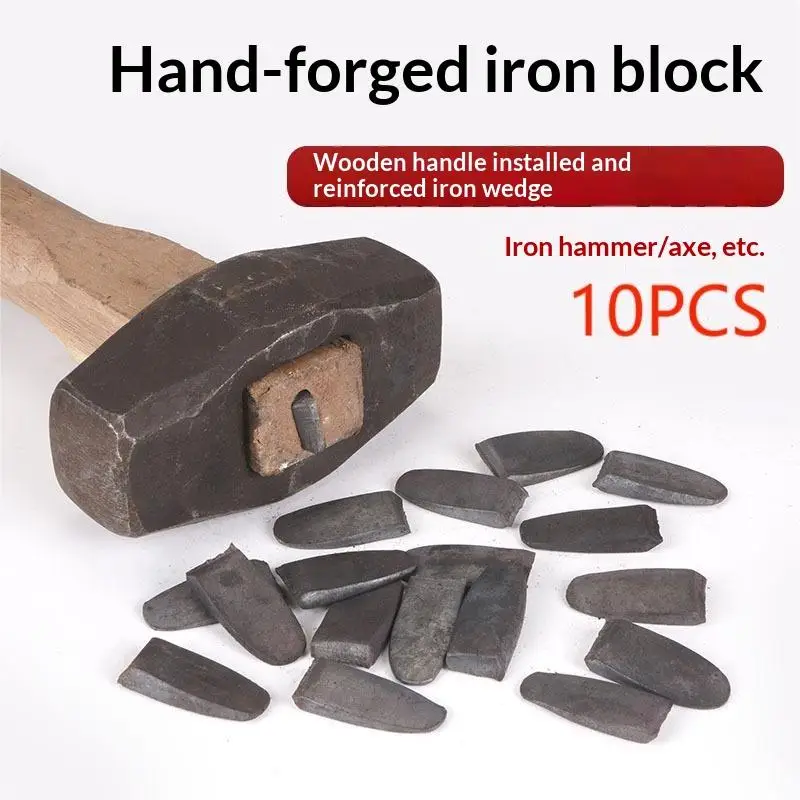 10 Pcs/SET 10mm  Iron Heavy Duty Iron Pad Forged Round Handle Wedge Set For Ax Hammer Handle Fixing Farm Tool Hardware Accessory