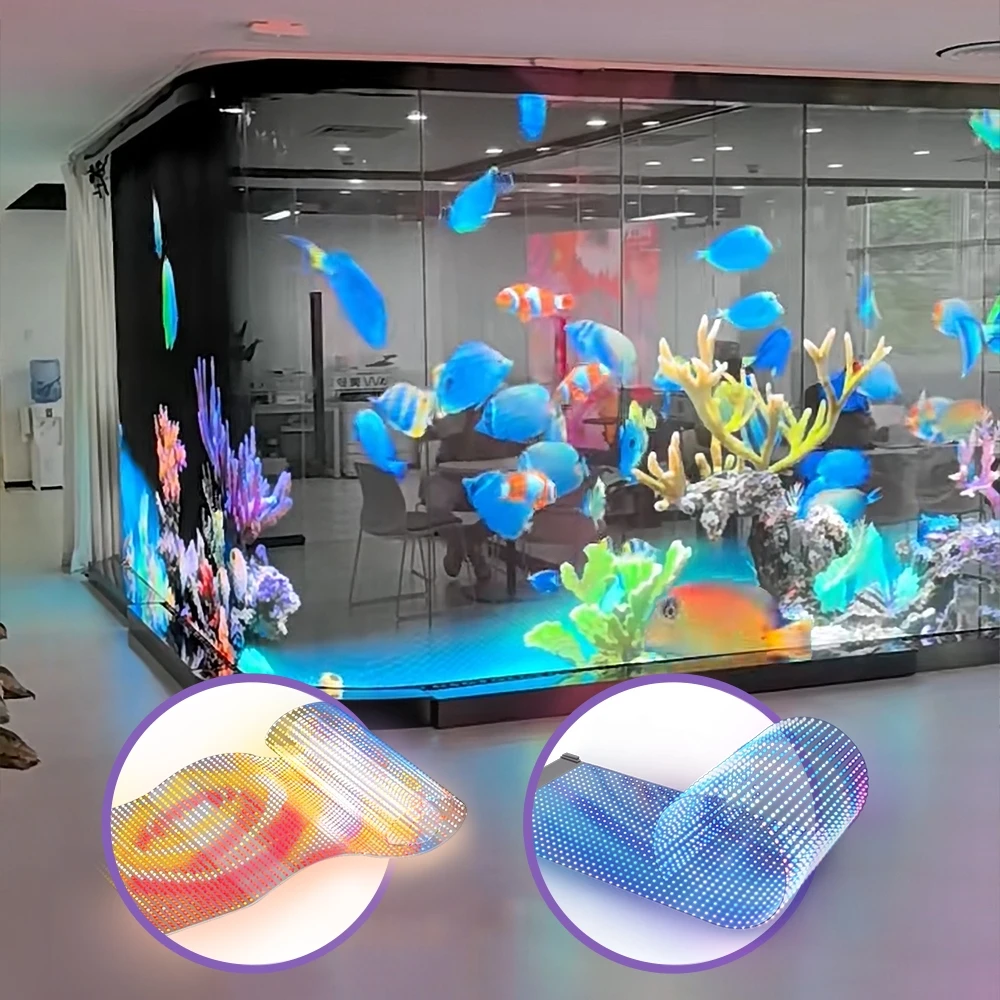 Indoor LED Flexible Film Screen Crystal Invisible Glass Window Holographic LED Display Slim LED Transparent Screen
