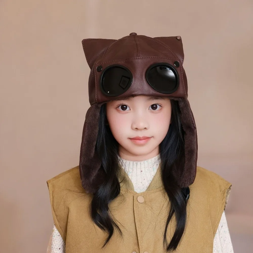 

Модная шляпа-бомбер в стиле ретро плюс пушистая шляпа-пилот из искусственной кожи с бархатной подкладкой, ветрозащитная шапка с кошачьими ушками, зимняя одежда для активного отдыха