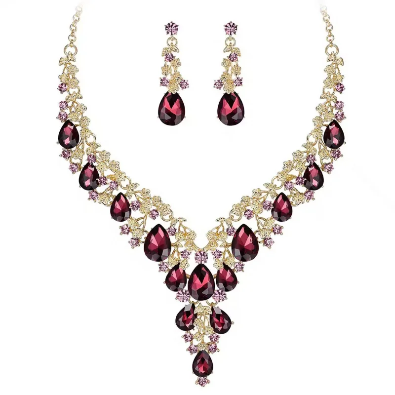 

Bridal Rhinestone Crystal Necklace Earring Set Women's Ball Banquet Outfit Set Luxurious2Set