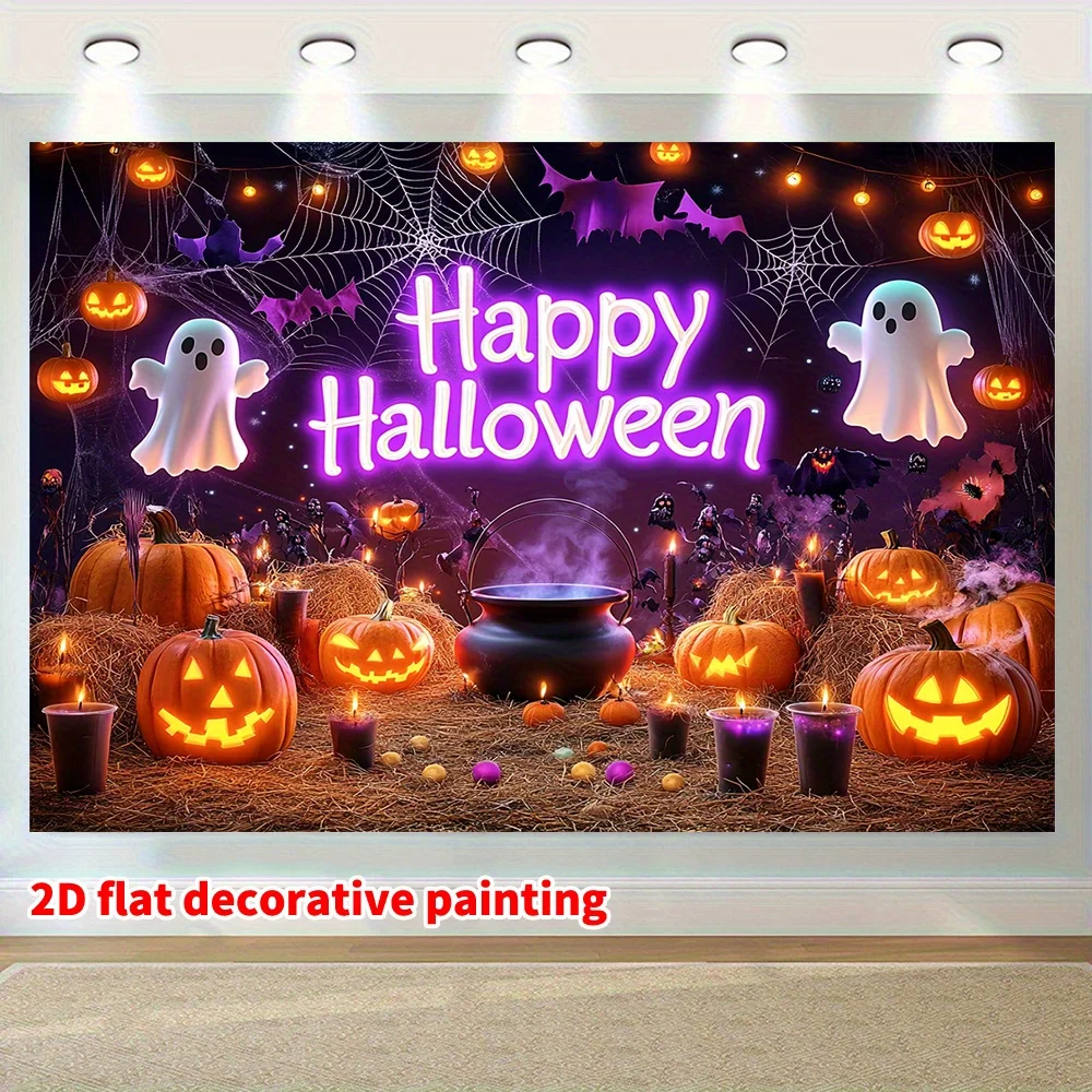 Ein Halloween-Hintergrundbanner aus Polyester mit erschreckenden Kürbis- und Geistermotiven – Detail 8