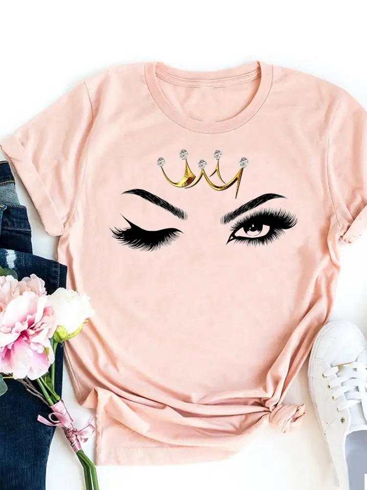 Eye Lashes Women Fashion Clothes Clothing Print T Shirt Short Sleeve Summer 90s Make Up Cute Top Basic Tee Graphic T-shirt