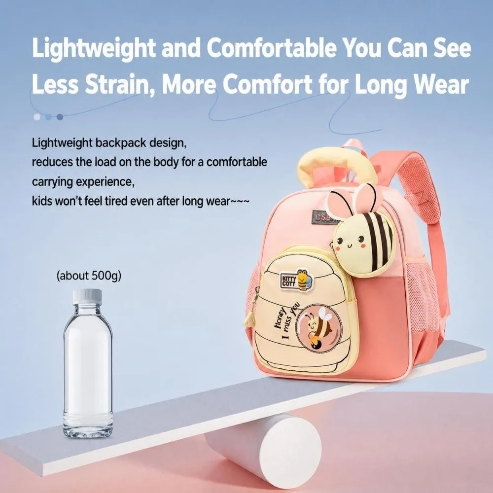 Cartoon Little Bee Children's Backpack Widen Straps Ergonomics School Bag Lightweight Breathable Kindergarten Backpacks