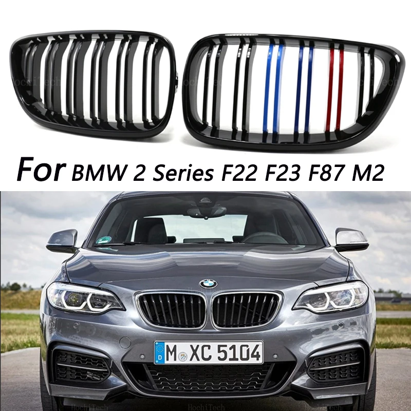 

2pcs Car Front Bumper Kidney Grill for BMW 2 Series F22 F23 F87 M2 2014-2021 Dual LInes Slat Grills Gloss Matte Black Grilles