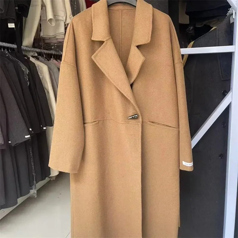 Cappotto da donna in lana 100% double face Giacca da donna lunga bella lana inverno autunno caldo moda mantello ondulato acqua