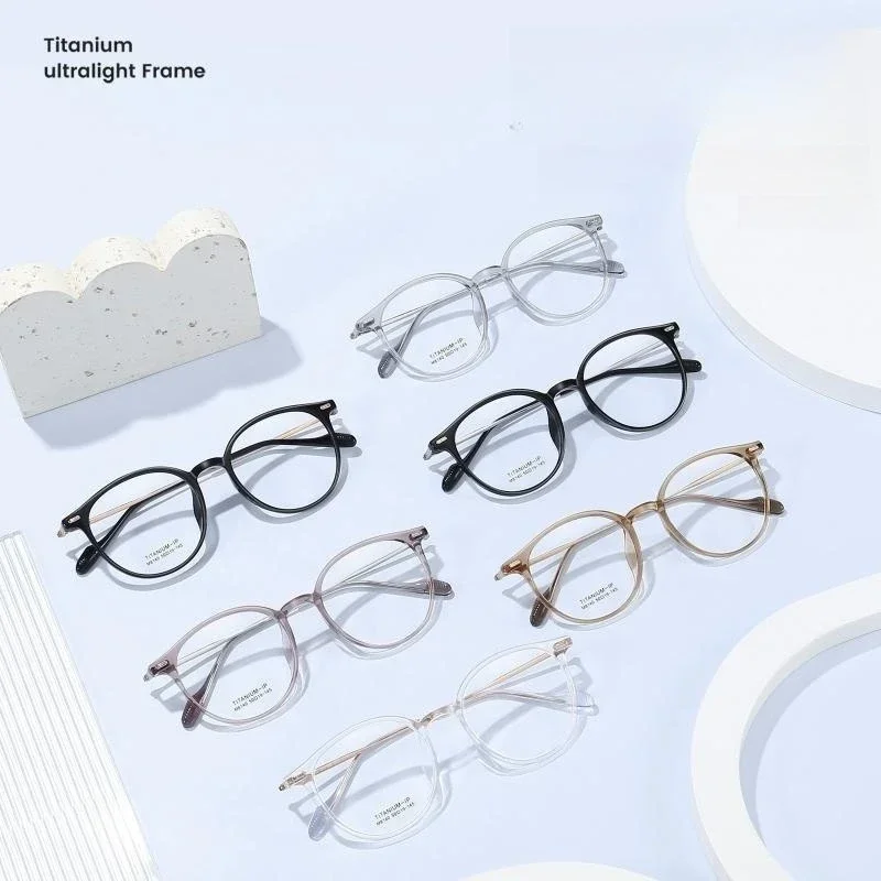 KIZN موضة خفيفة للغاية مرنة TR90 نظارات الرجال الرجعية مستديرة التيتانيوم النقي النظارات الطبية البصرية الإطار النساء #5