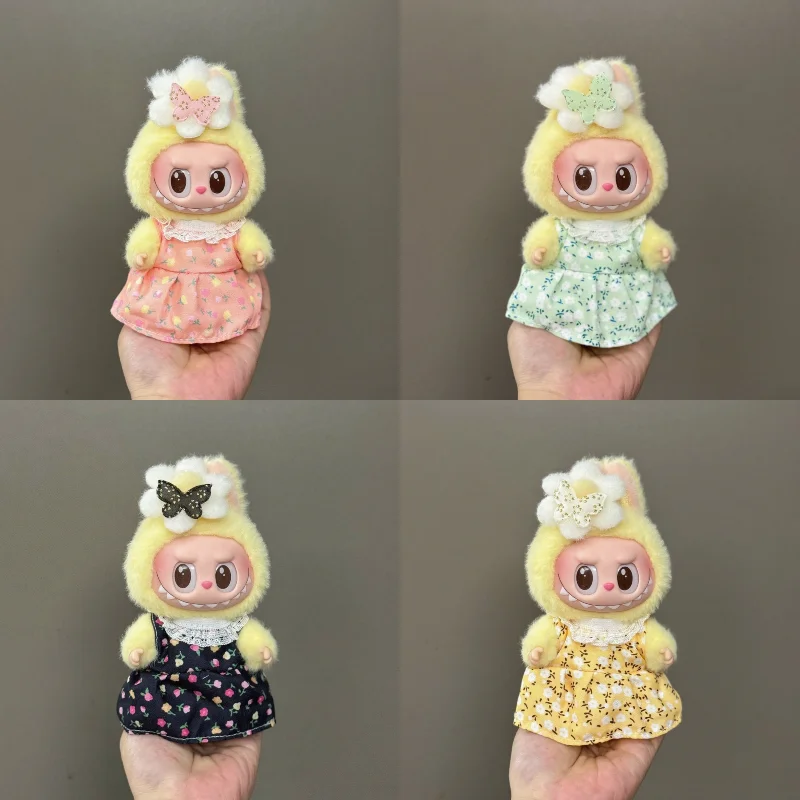 3.0 라부부 의상 꽃무늬 드레스 여름옷 15/17cm 인형용 니트 화이트 반짝이 머리띠 액세서리 소녀 선물