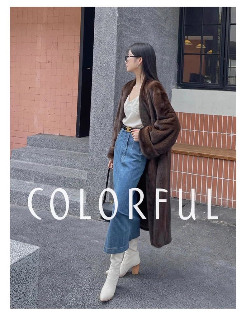 Lautaro Winter Long Vintage Elegant Luxury Chic Thick Warm Soft Brown Fluffy Faux Mink Fur Coat Women V Neck Furry Overcoat 2023