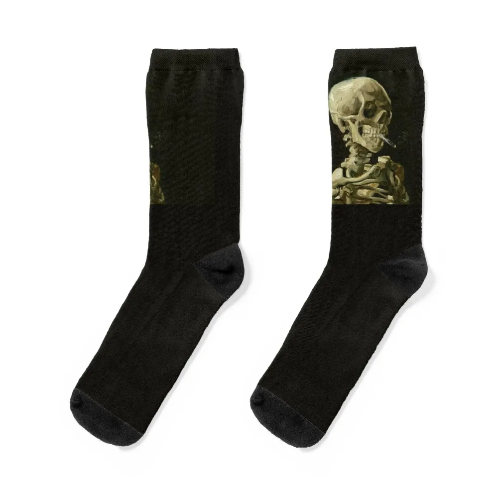 Vincent Van Gogh Head of a skeleton with a burning cigarette Famous Painting HD High Quality Socks basketball Boy Socks Women's