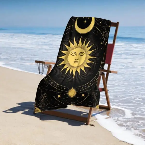 Sided Velvet Bath Towel, Beach Towel for Gym Travel Camp Pool Bath Towel Compatible with Tarot Card Magic Boho Vintage Sun Moon