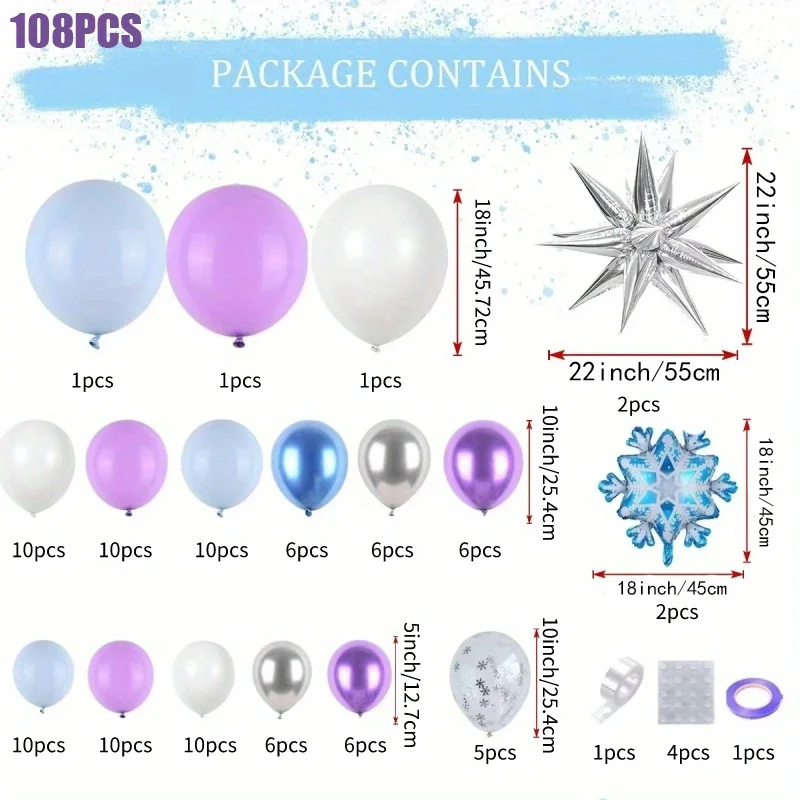 108PCS Snow Balloon Wreath Arch Kit, Christmas Winter Party Birthday Anniversary Holiday Celebration Theme Event Decoration