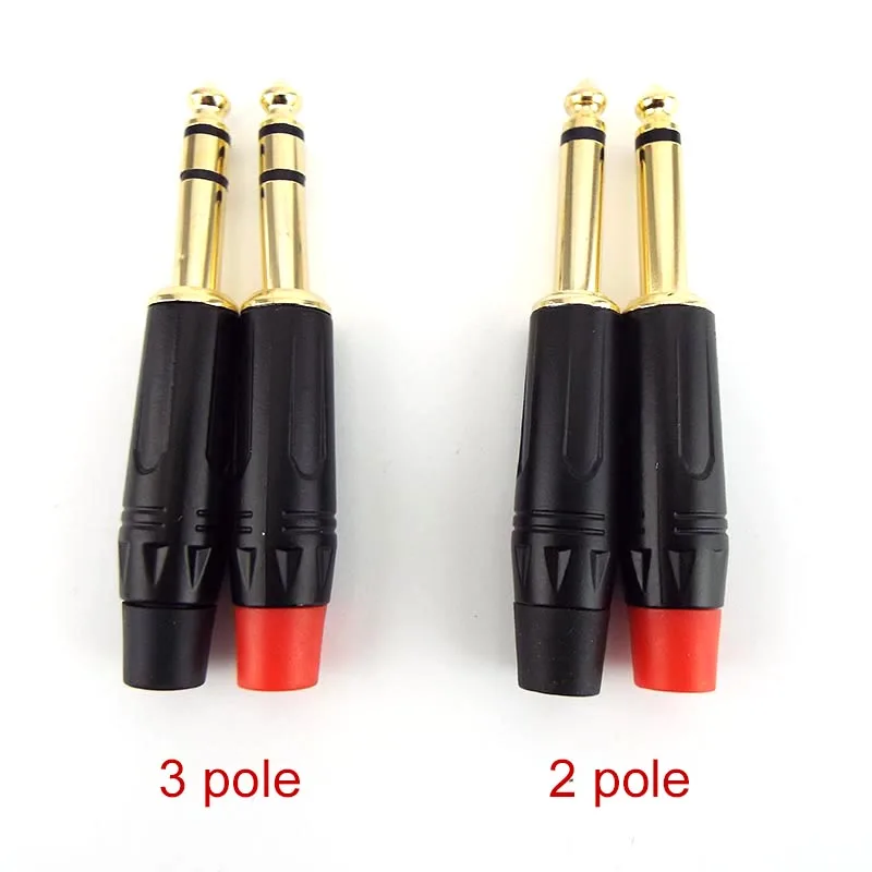 2 Pole Mono / 3 Pole Stereo Jack 6.35mm Connector 6.5MM 1/4 Inch Plug Audio Microphone Cable Connector Gold-Plated D5