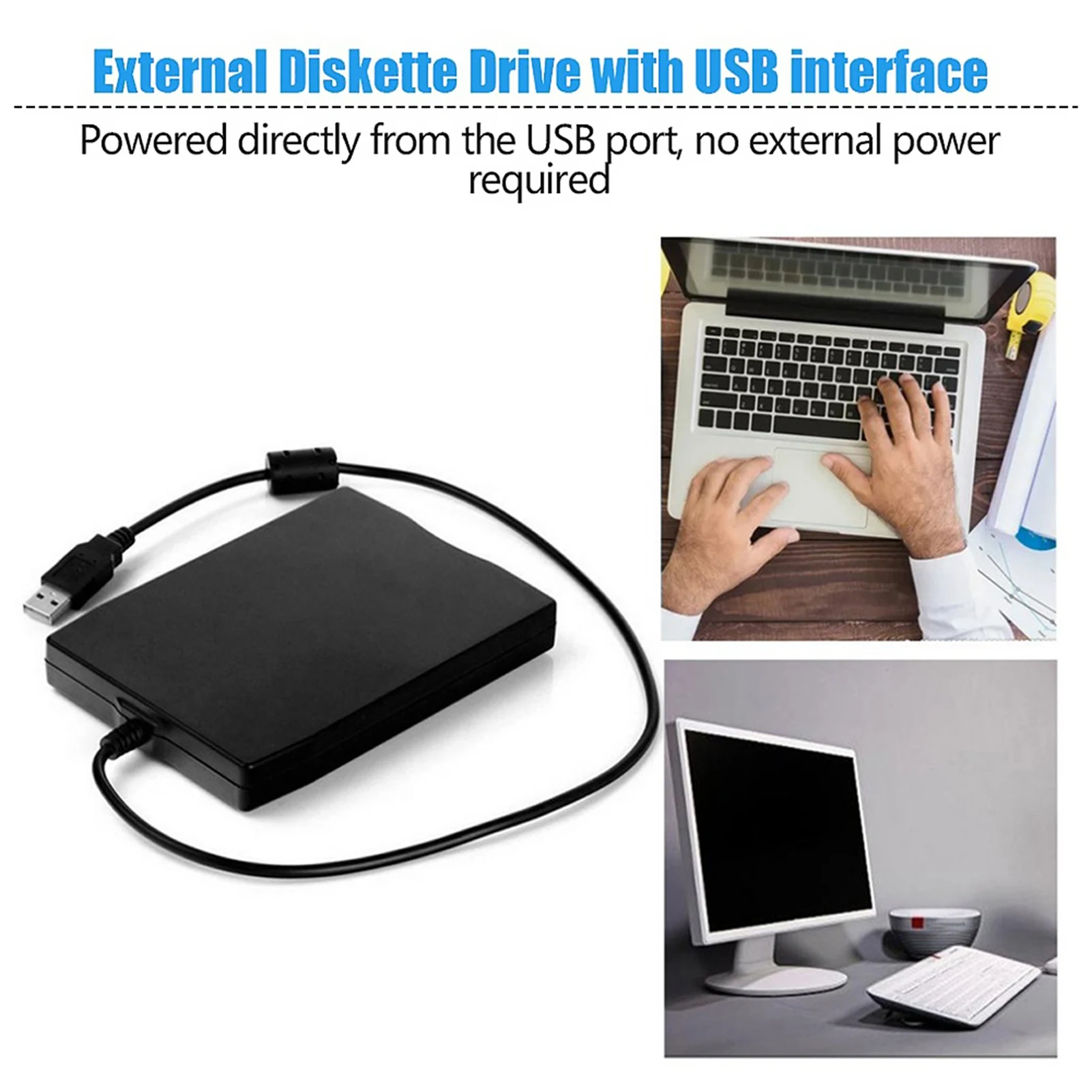 USB External Floppy Disk Drive Portable 3.5 inch Floppy Disk Drive USB Interface Plug and Play Low Noise for PC Laptop Black