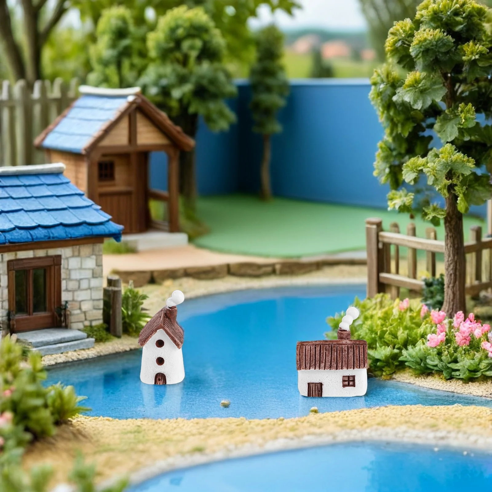 

8Pcs Mini House Micro Landscape Vintage Resin Small Cottage Ornament Outdoor Fairy Garden Terrarium Plant Pot Micro Village