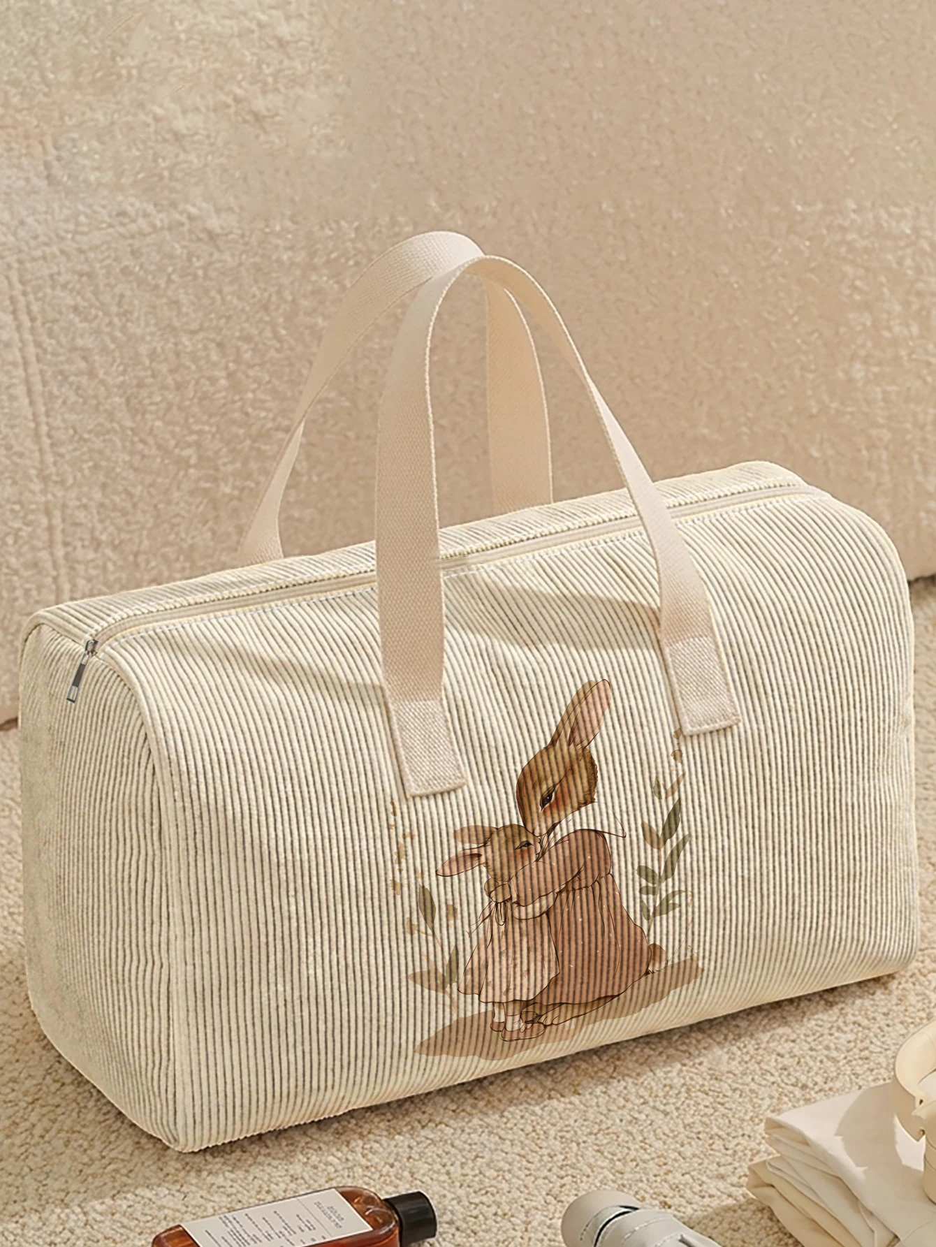 1pc, Two styles, Cute Cartoon Bunny Printed Duffle Bag Portable Handbag suitable for Weekend Trip Sports Shopping