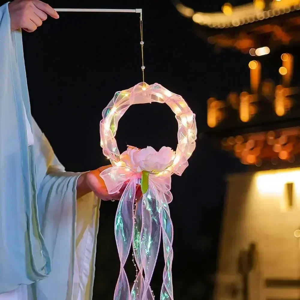 Portable DIY Lanterns Material Chinese Traditional Lantern Cartoon Rabbit Blossom Lotus Flower Light Lamp Cute with LED Light