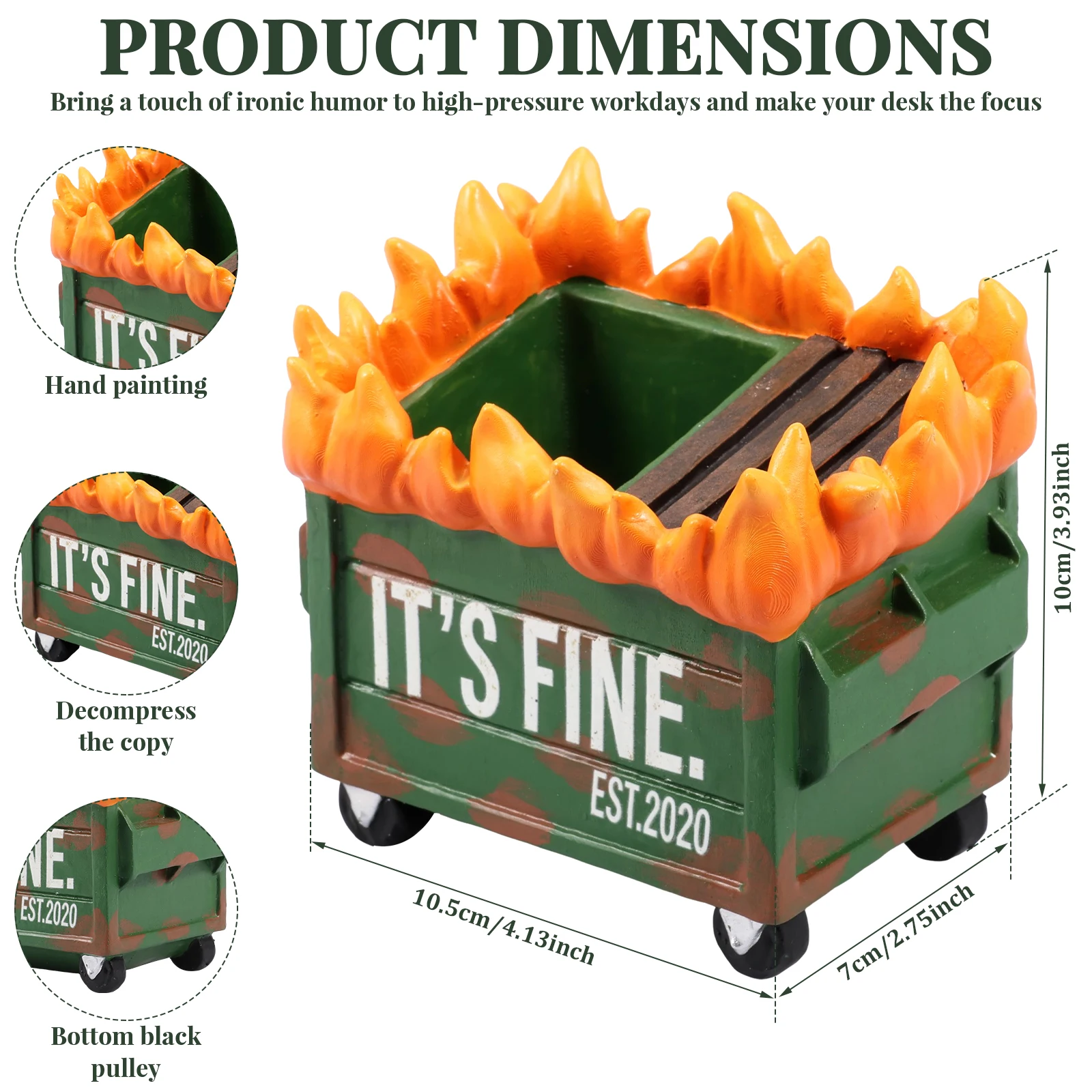 Funny Pen Holder Resin Dumpster Fire Pen Holder Desk Organizer Pen Case for Desktop Storage Office Supply Desk Humor Collectible
