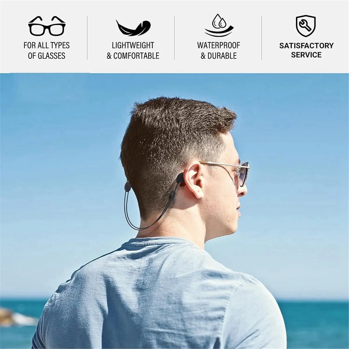 A003 Adjustable Glasses Strap 4 Pcs, Eyeglasses Retainer for Men Women, Sports Sunglasses Strap, Black Neck Lanyard Holder