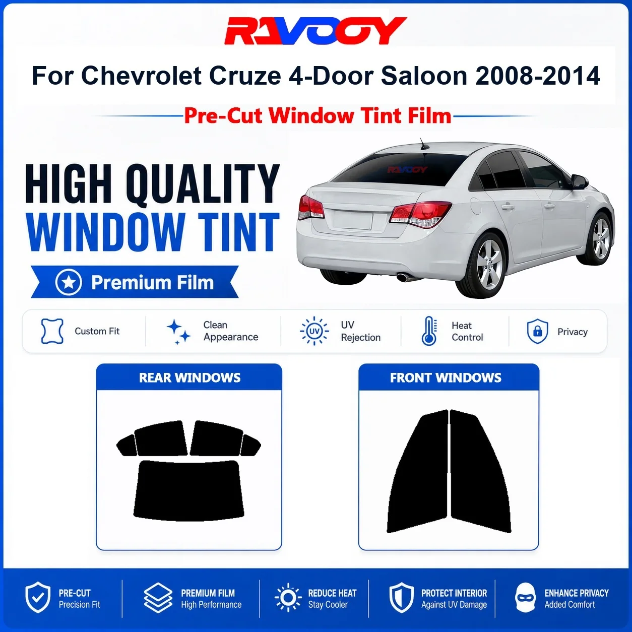 Película De Privacidad Para Ventanas Delanteras Y Traseras De Chevrolet Cruze 4 Puertas (2008-2014), Precortada, Con Protección Uv Y Rechazo De Calor. — -53%, 28.16€ Coupon, from 23.99€ – 53% descuento – €23.99