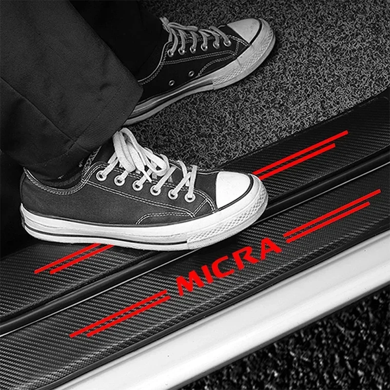 Carbon Fiber Car Door Sill Threshold Anti Protective Stickers Decals for Nissan Micra Auto Rear Trunk Bumper Anti Scratch Strips