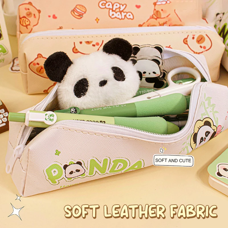 Cartoon Fashion Canvas Capybara Panda Rabbit Pencil Bag Cute Creative Stationery Box Large Capacity Pencil Case School Supplies