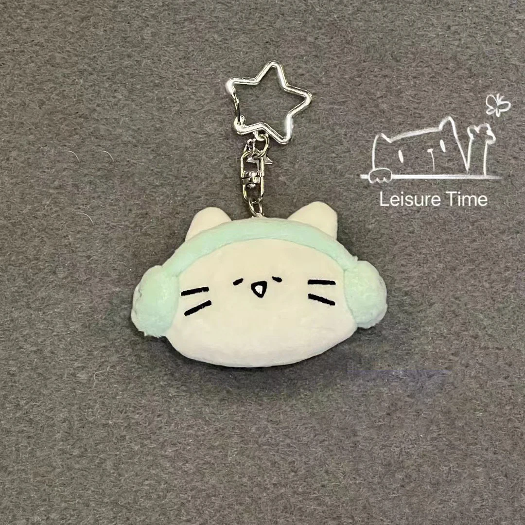 Cute Headphones Kitten Couple Keychain Mini Crying Cat Doll Plush Keyrings For Two Kawaii Small Cat Keychain For Bag Pendant