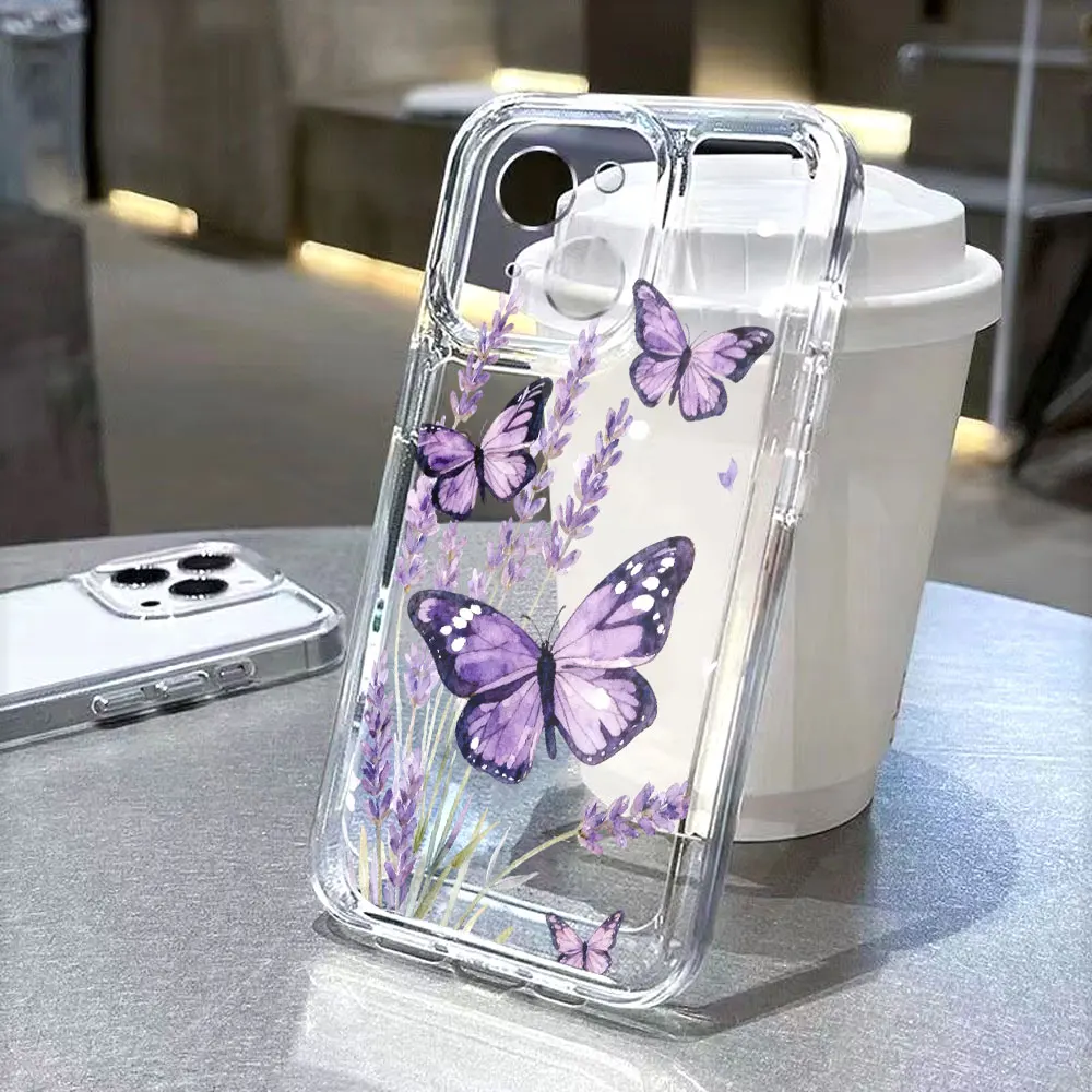 Lila Schmetterlinge mit Lavendel Handyhülle für IPhone 14 15 16 17 13 12 11 Pro Max Plus 12 13 Mini TPU Schutzhülle