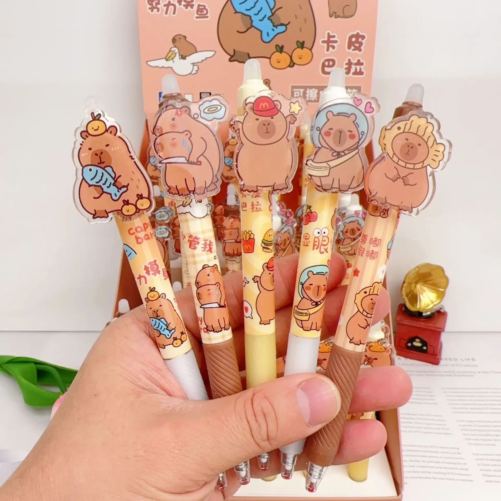 6Pcs/Pack Capybara Ballpoint pen Cute Cartoon Erasable Blue Ink Gel Pen 0.5mm Washable Magic Erasable Pens children's day gifts