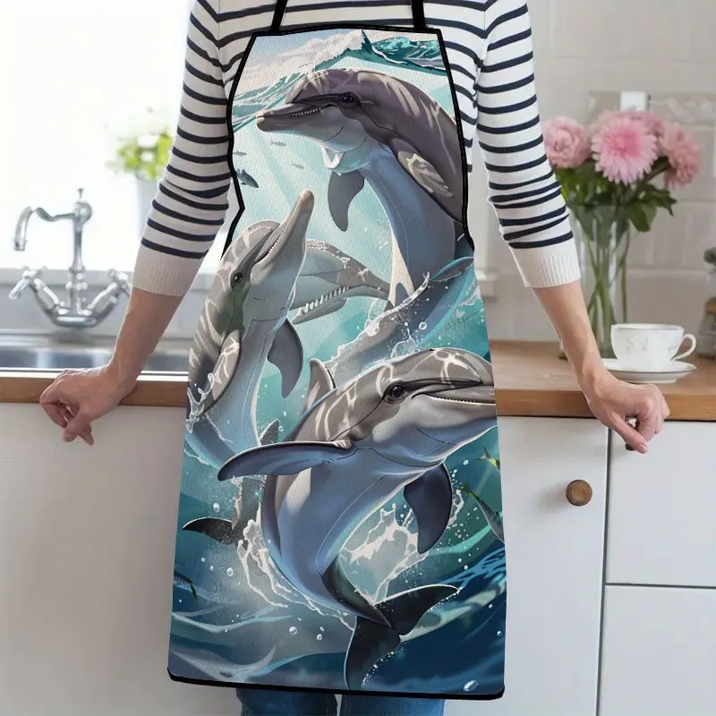 1pc, Three Dolphins In The Ocean Suitable For Ladies And Gentlemen A Kitchen Cooking Apron Essential For Household Chores