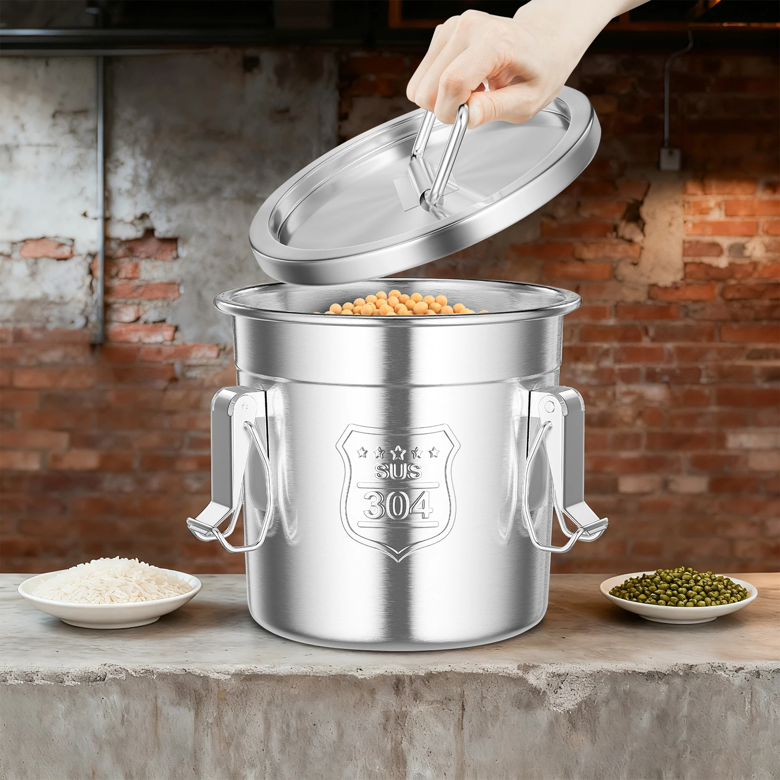 

NEWEST 6L Stainless Steel Airtight Canister,Food Storage Canisters W/Airtight Lid&Locking Clamp,Rice Flour Cereals Canisters
