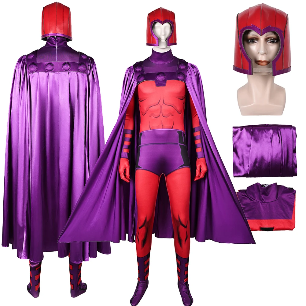 Magneto Cosplay Fantasia X 97 Super cattivo Costume casco travestimento per uomini adulti tuta mantello Halloween Carnival Party Suit