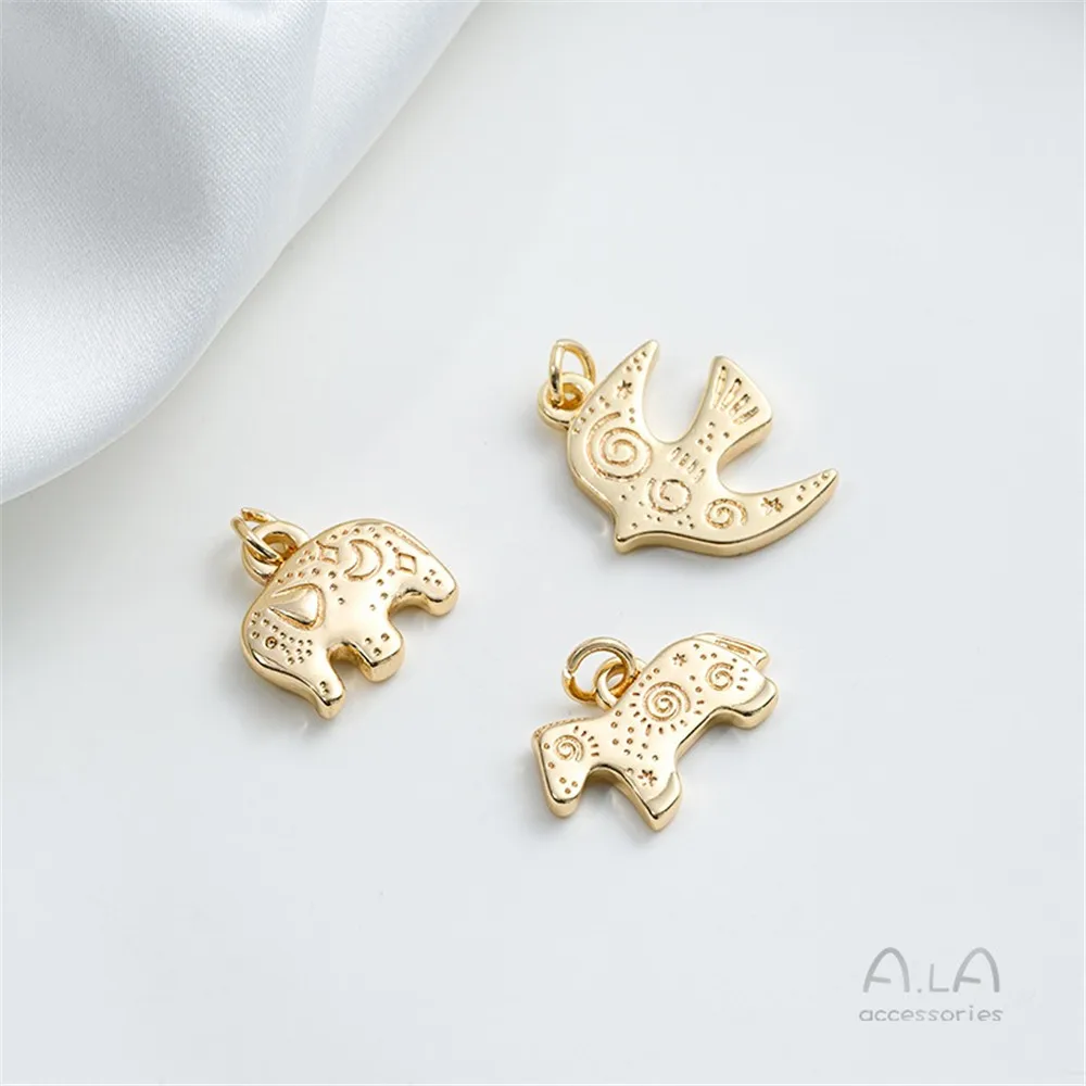 

14K Gold Cute Animal Cartoon Pony Elephant Swallow Pendant Diy Handmade Jewelry Pendant