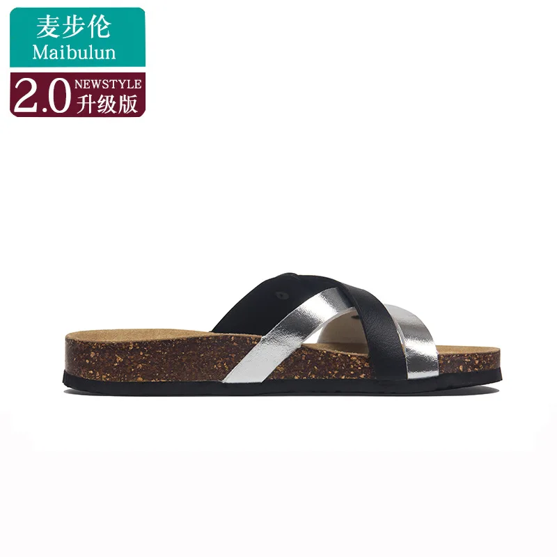 Casual Soft Cork Slippers Buckle Couples Beach Outdoor Ins Versatile Color Matching Summer Flip Flops Print Flat slides slippers