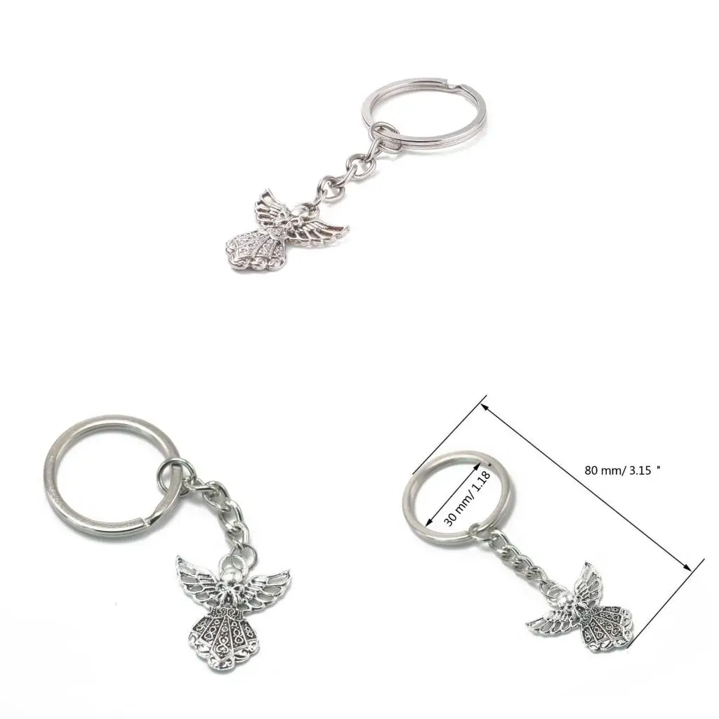 Stylish Guardian Angel Keychain Silver Metal Pendant Good Luck Charm for Drivers