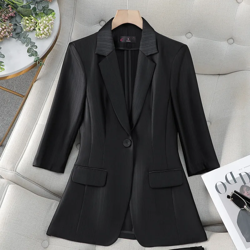 

NAVIU 2024 Spring Womens Blazer Apricot Femme Summer Sunscreen Jacket Black New Coat Office Ladies Fashion Thin Blue Cardigan