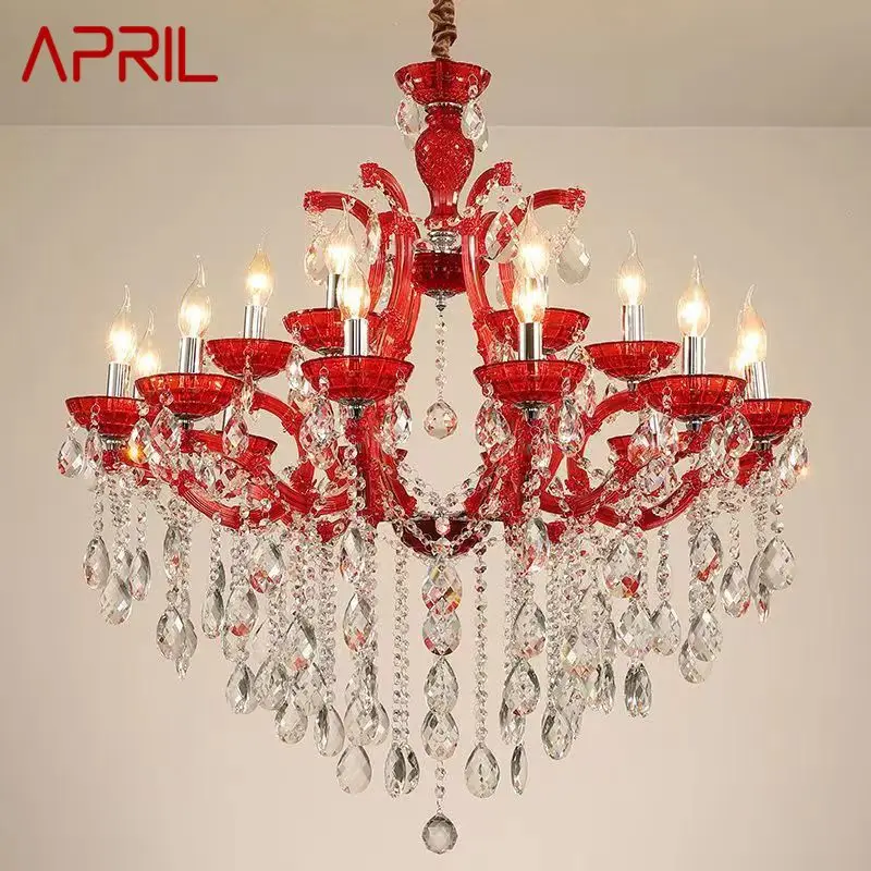 APRIL  LuxuriousCandle Pendent  Lamp European Style Crystal Lamp Art Living Room Restaurant Villa Staircase Duplex Building