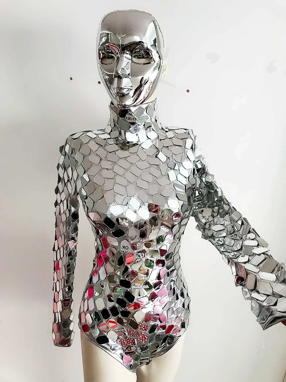 Silvery Mirrors Leotard Jumpsuit Future show space Shining Sequins Bodysuit Machine Dance Costume  Lady Jazz Dance Wear