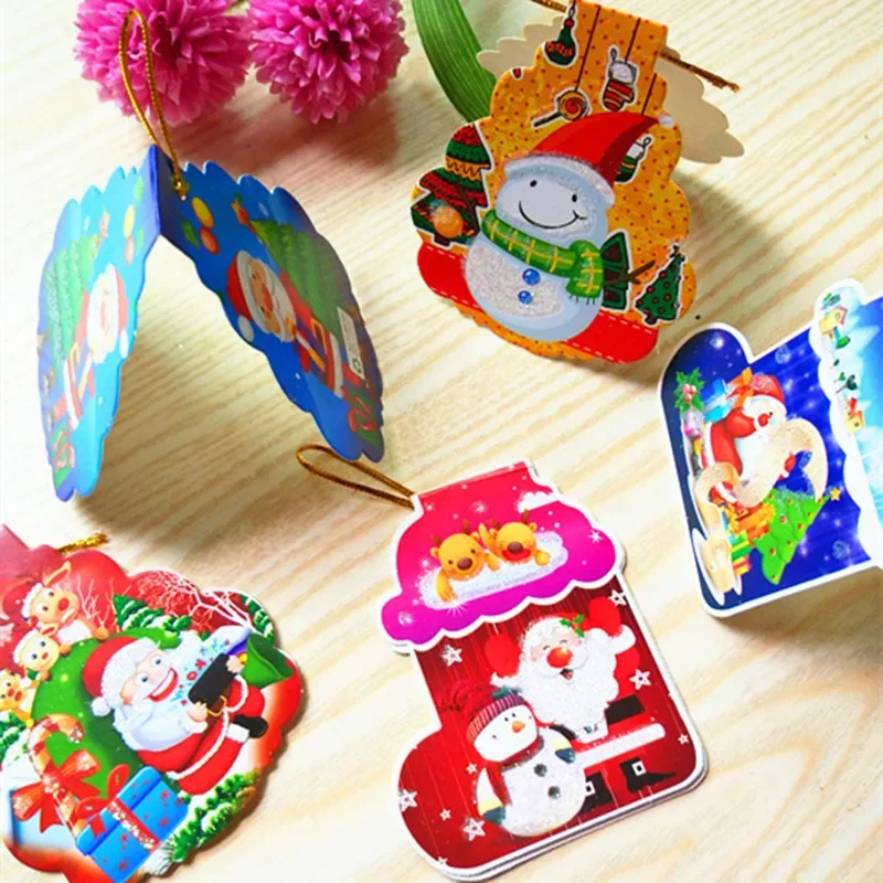 10Pcs Fold card Christmas Greeting Xmas Party gift card Pendant cards hank You Card Winter Holidays Blank Inside 8*7CM