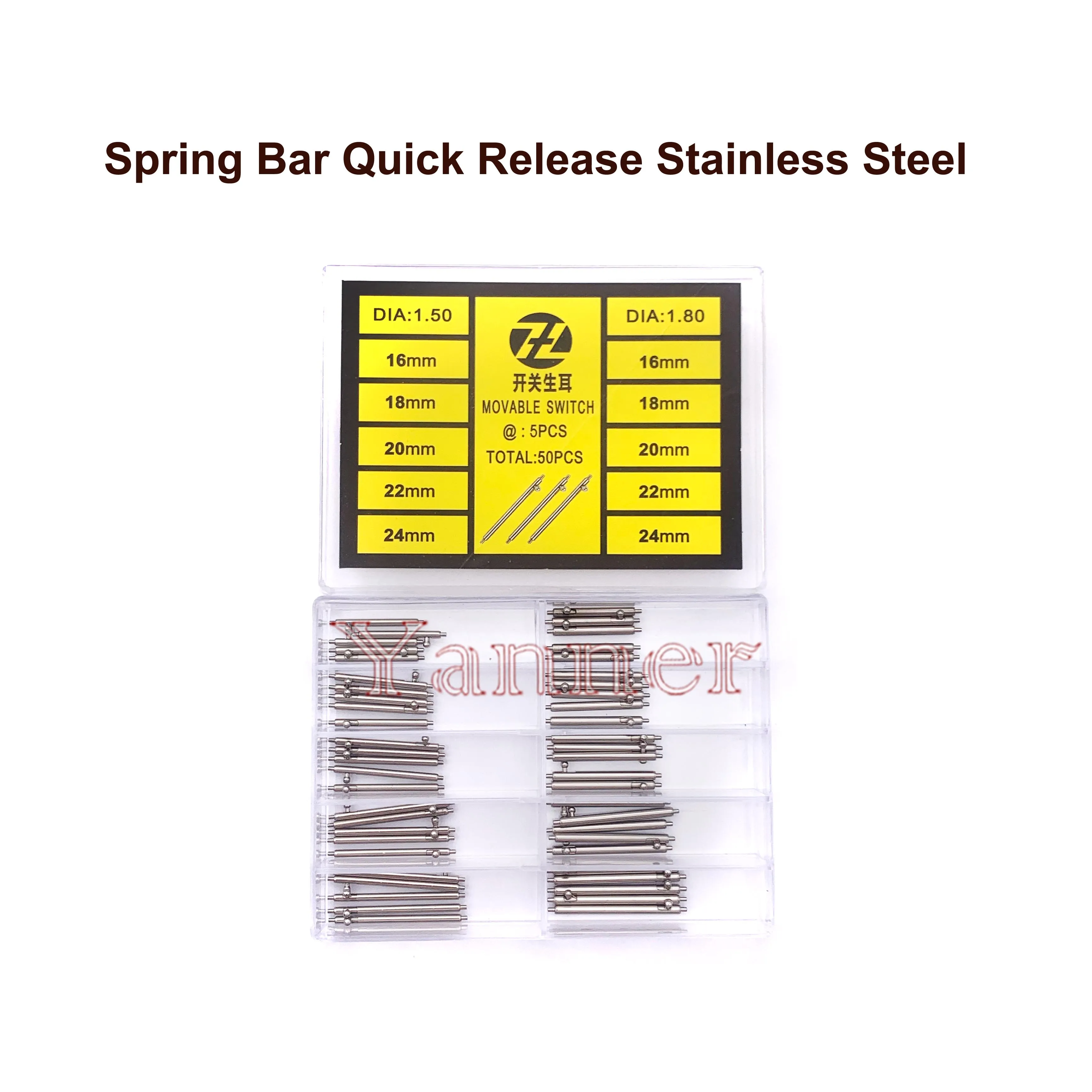 50 Pack Stainless Steel Quick Release Spring Bars, 1.5mm & 1.8mm Sizes, Watch Strap Replacement Repair Parts