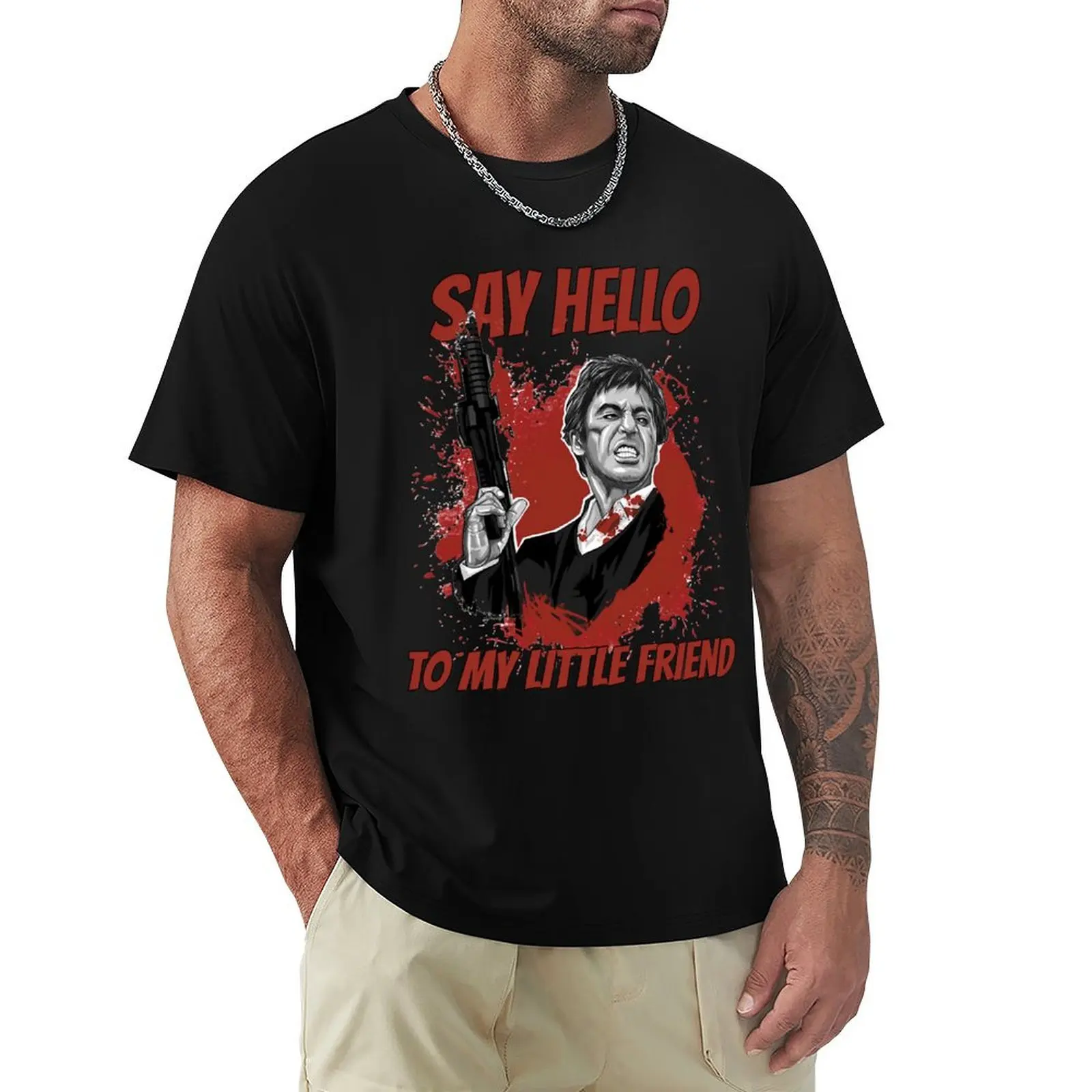 

Music Vintage Retro Say hello to my little friend poster vintage T-Shirt Luxury man Clothing clothing for men