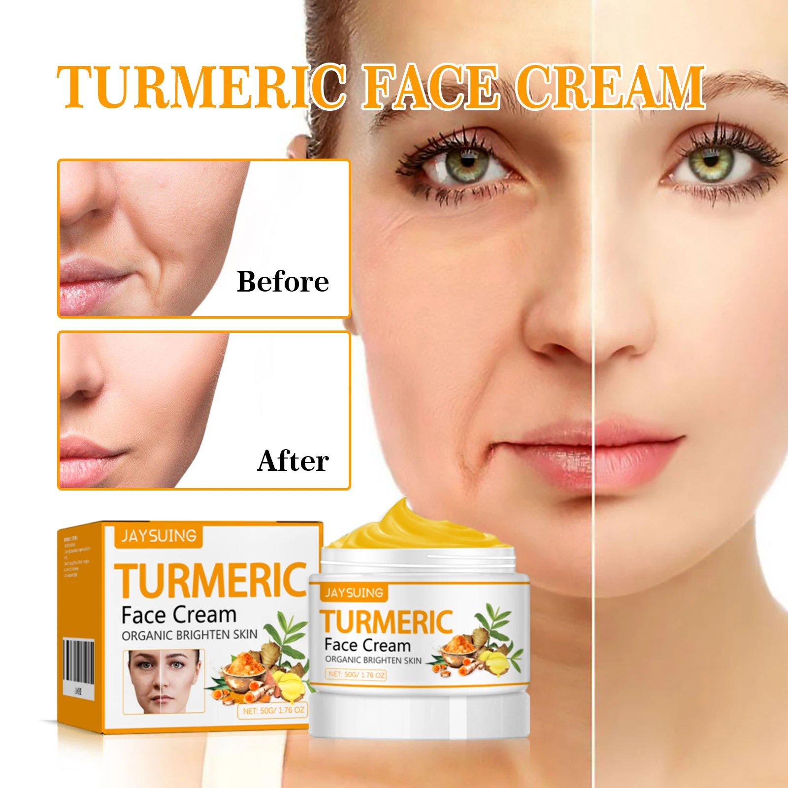 Jaysuing Turmeric Firming Beauty Cream, Lightens Wrinkles, Tightens Face, Brightens Skin And Prevents Aging Cream，4pcs