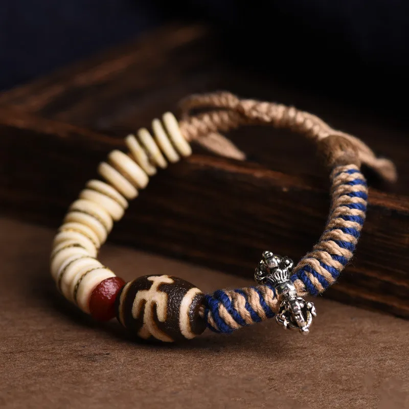 Hand-woven  Knot Hand Rope Tibetan Dzi Beads For Men and Women Bracelet Retro Ethnic Style Bracelet Jewelry Accessories