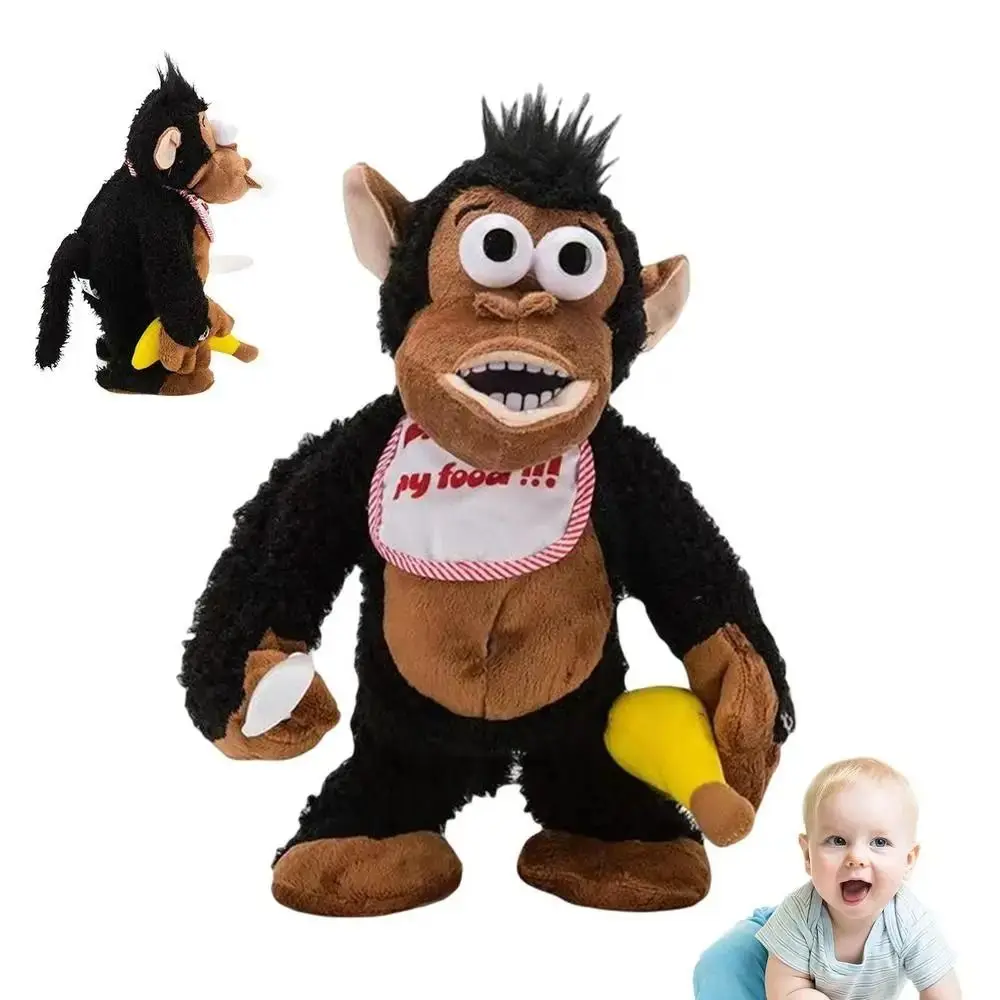 Crying Gorilla Electric Moving Monkey Fluffy Eating Banana Magnetic Monkey Toys Collection Soft Guarding Food