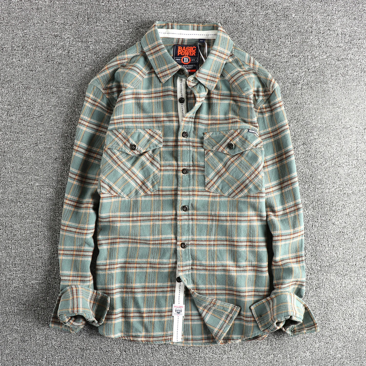 

100% cotton woven wool fabric American retro men's shirt long sleeve autumn and winter thick fashion high street casual shirt