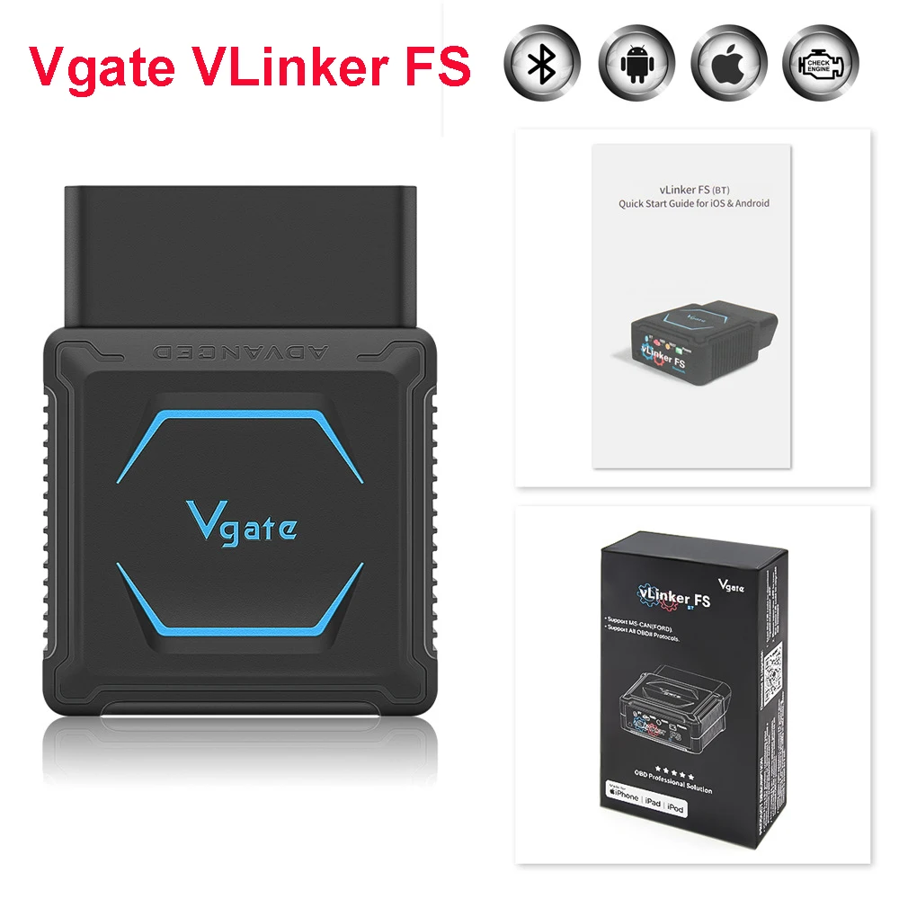 Vgate VLinker FS ELM327 Blue-tooth For Ford FORScan HS MS CAN OBD 2 Car Diagnostic Code Scanner Tools V Linker F S BT ELM 327 nrf51822 ble 4 2 low power wireless module pcb ipx antenna interface cdsenet e73 2g4m04s1d 4dbm blue tooth transmitter receiver