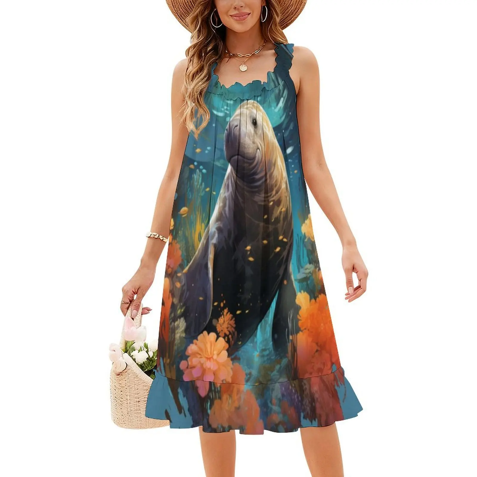 فستان خروف البحر السعيد اللطيف في المحيط مع زهور على شكل قلب فستان أنيق للحفلات الصيفية للنساء حيوان خروف البحر #4