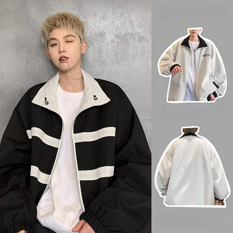 

Двусторонняя носимая куртка Bla для мужчин, весенняя, Cleanfit, для старшеклассников, бейсбольная, с воротником-стойкой, в американском стиле