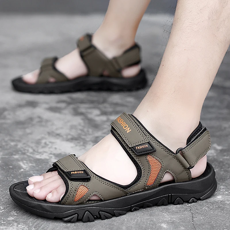 2024 Summer Men\'s Sandals Outdoor Beach Sports Shoes Leather Roman Sandals Lightweight Open Toe Sandals Plus Size 38-48