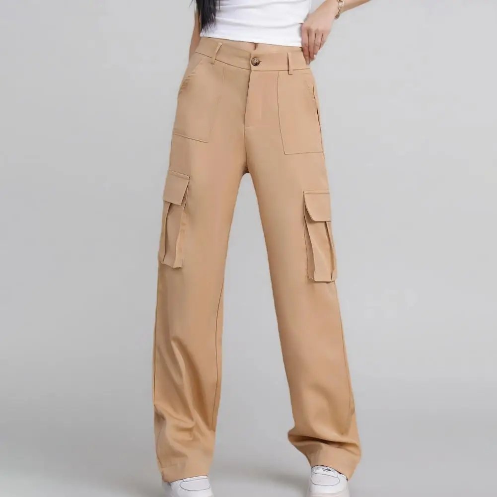 Multi-pocket Design Pants Stylish Women's High Waist Cargo Pants with Button Zipper Fly Casual Loose Fit for Long-lasting