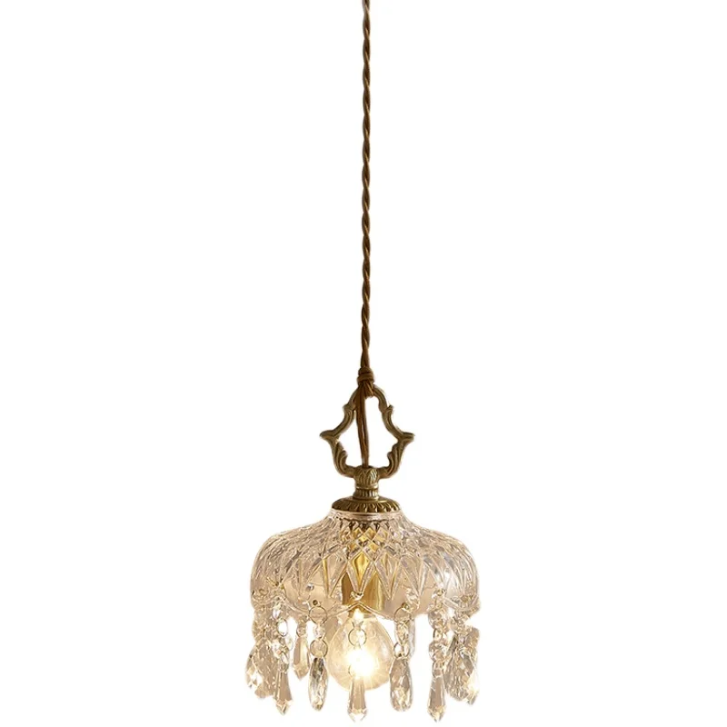 Nordic retro brass crystal wall lamp, French medieval wall lamp in the living room background wall on both sides of the bed